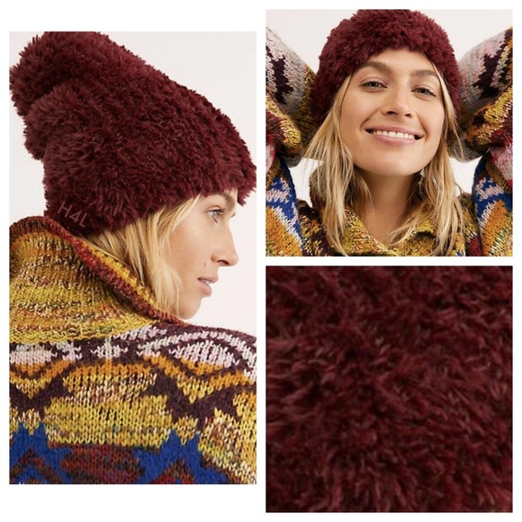NWT Free People Maroon Red Fuzzy Furry Beanie Hat